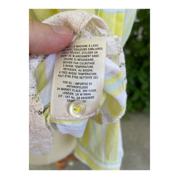 Esme & Esyllte Anthro Blouse Shirt Cotton Lace Stripes Sz 8 Yellow White - Picture 9 of 9